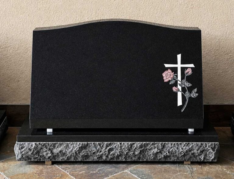 Slant with Rose & Cross Inlay in Black Granite