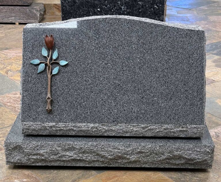 Slant with Bronze Rose in Southern White Granite