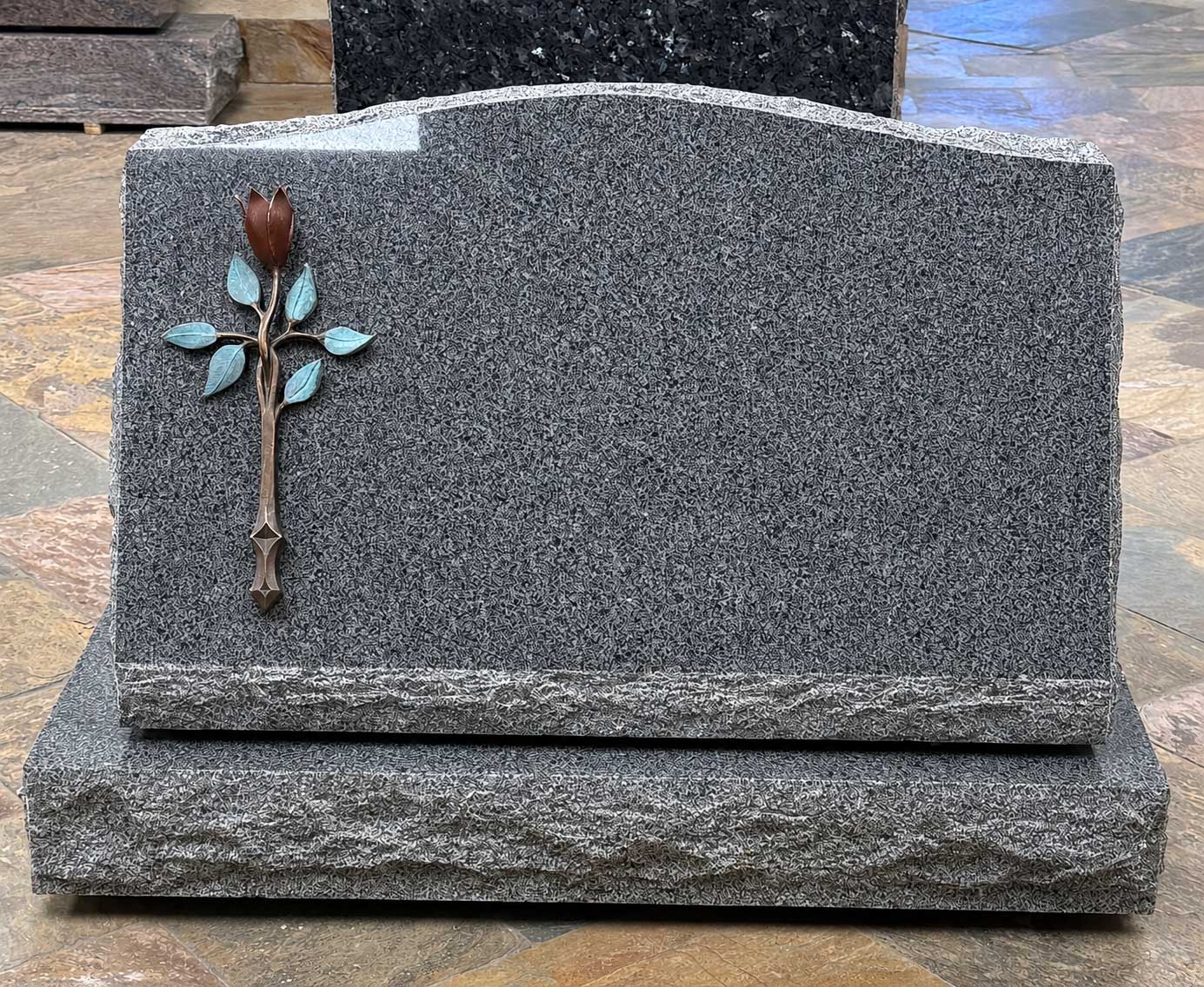 Slant with Bronze Rose in Southern White Granite