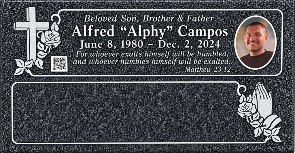 Cross & Praying Hands with Color Portrait in Oxford Gray Granite