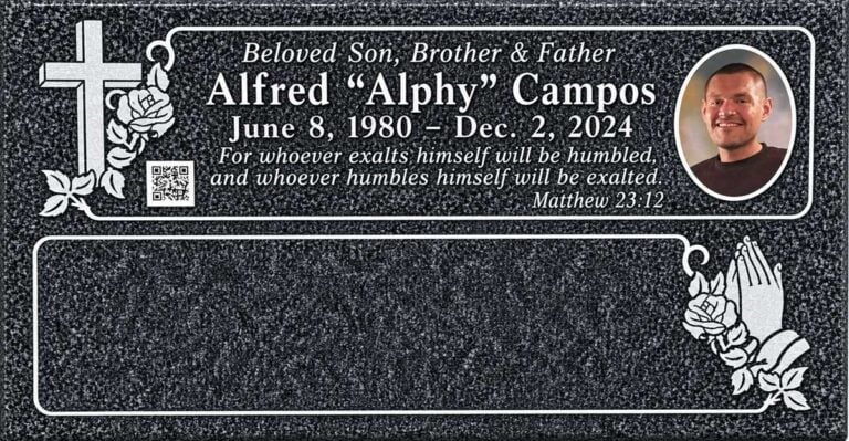 Cross & Praying Hands with Color Portrait in Oxford Gray Granite