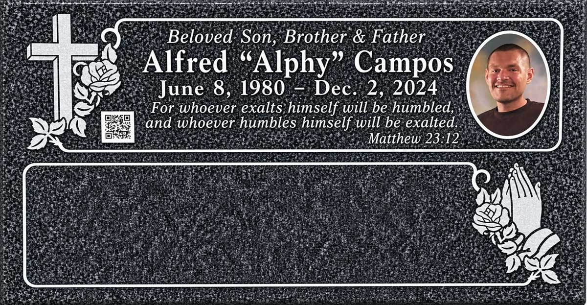 Cross & Praying Hands with Color Portrait in Oxford Gray Granite