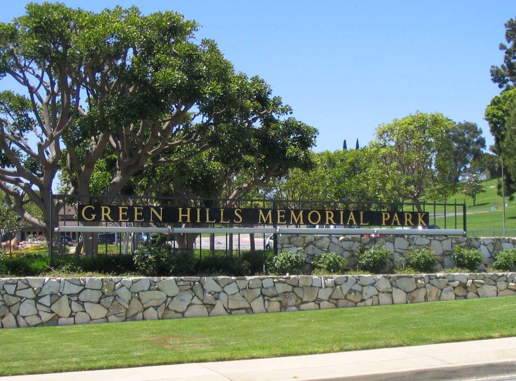 Entrance sign at Green Hills Memorial Park in Rancho Palos Verdes, California