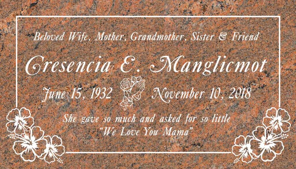 Praying Hands & Hibiscus Border in Red Multicolor Granite