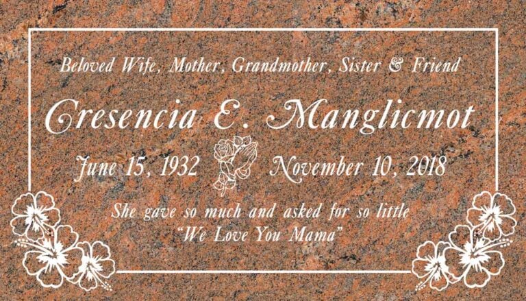 Praying Hands & Hibiscus Border in Red Multicolor Granite