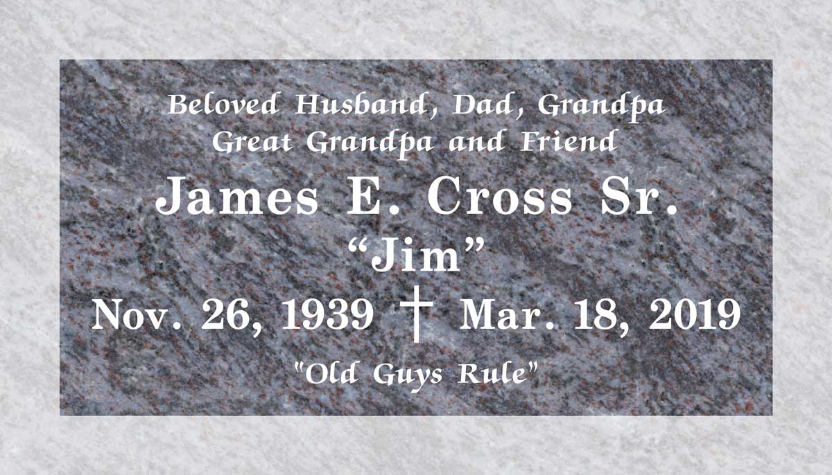 Classic Inscription & Cross in Bahama Blue Granite