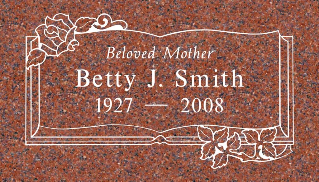 Open Book with Roses in Sentinel Red Granite