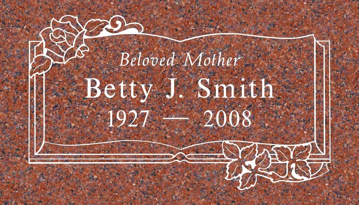 Open Book with Roses in Sentinel Red Granite
