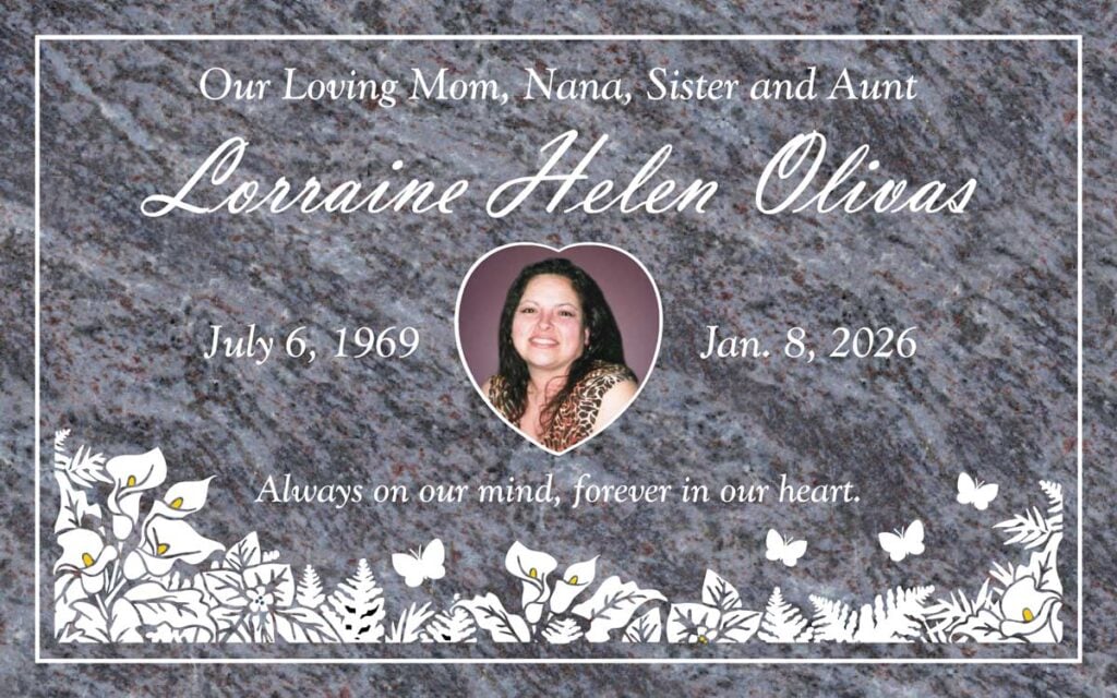 Calla Lilies & Butterflies with Heart Color Portrait in Bahama Blue Granite