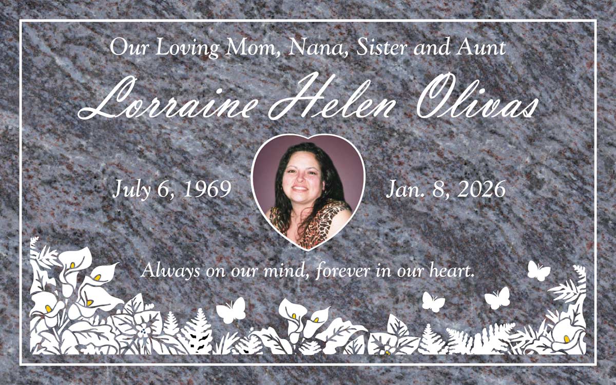 Calla Lilies & Butterflies with Heart Color Portrait in Bahama Blue Granite