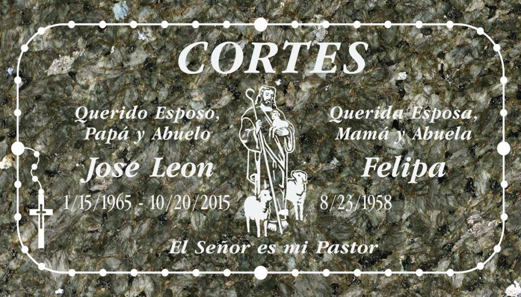 Good Shepherd & Rosary Companion in Emerald Pearl Granite