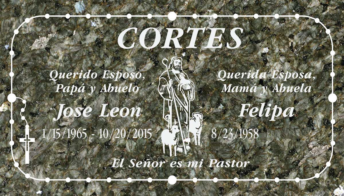 Good Shepherd & Rosary Companion in Emerald Pearl Granite