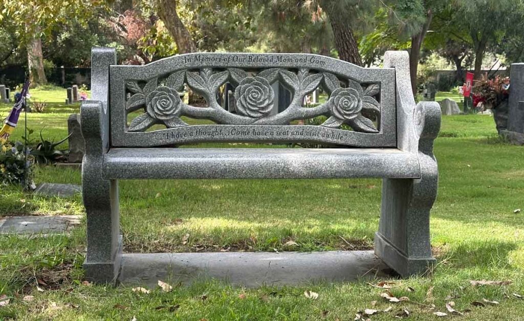 Carved Rose Bench in Southern White Granite