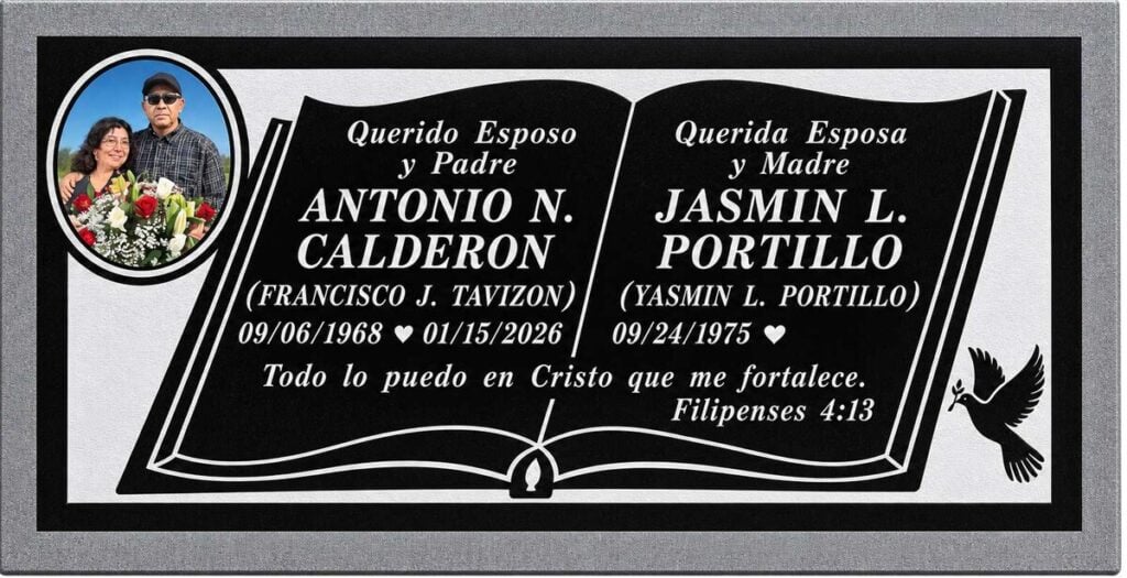 Open Book with Portrait Companion in Black Granite