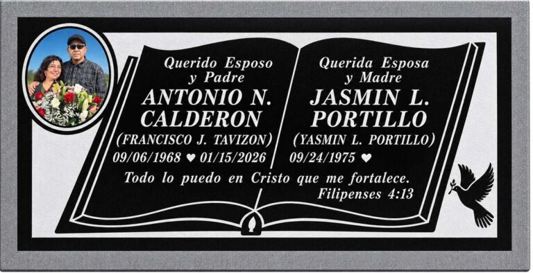 Open Book with Portrait Companion in Black Granite