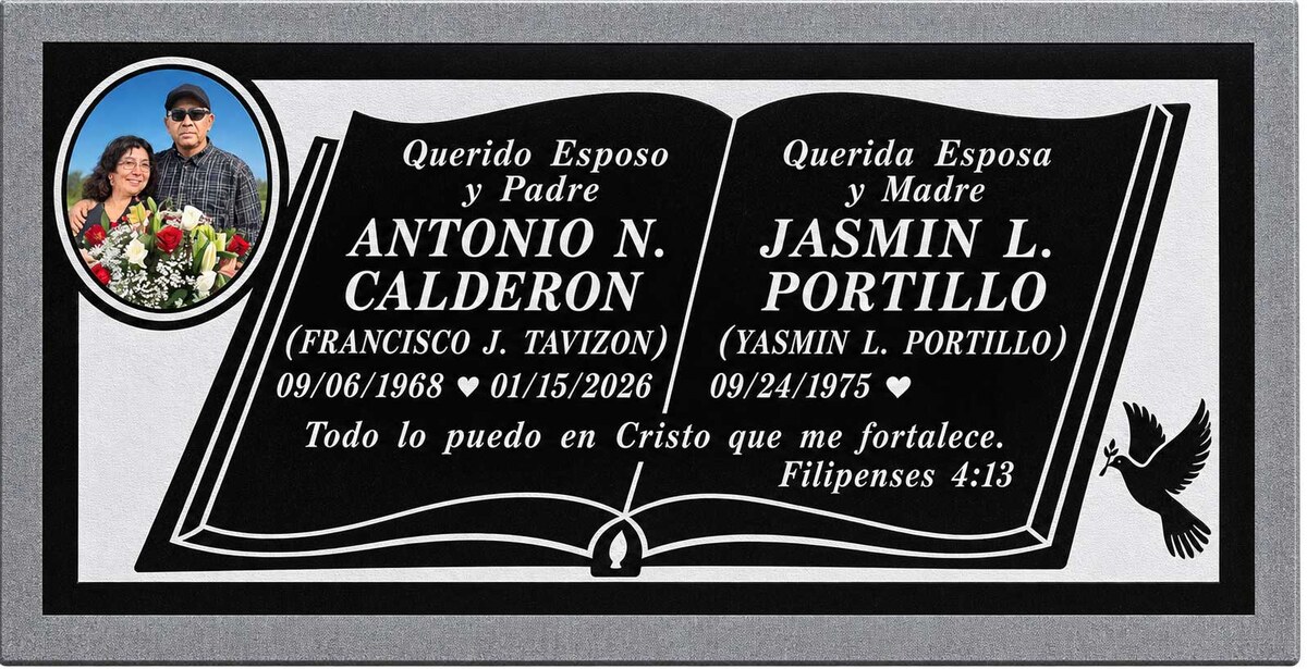 Open Book with Portrait Companion in Black Granite