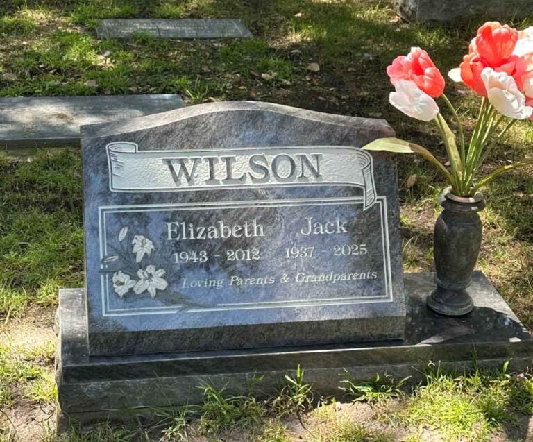 Scroll Banner & Lilies with Granite Inlay Companion in Tropical Green Granite