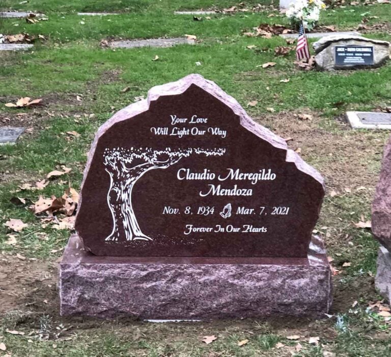 Tree Etching Natural Boulder in Puritan Rose Granite