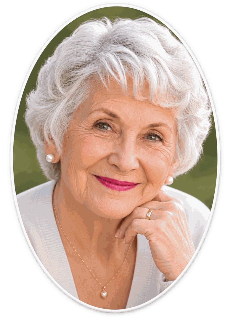 Oval premium steel porcelain portrait of an older woman, made for a granite headstone