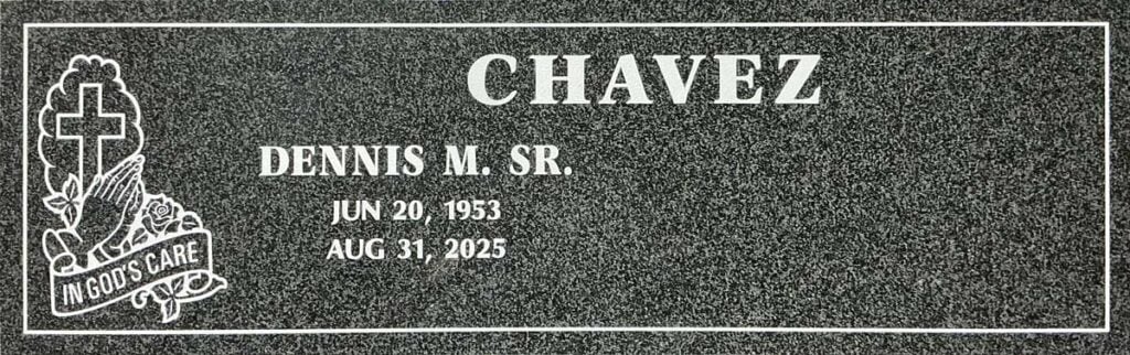Oxford Gray granite companion headstone with in gods care, Chavez family, Rose Hills Memorial Park