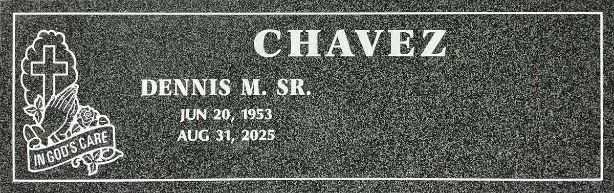 Oxford Gray granite companion headstone with in gods care, Chavez family, Rose Hills Memorial Park