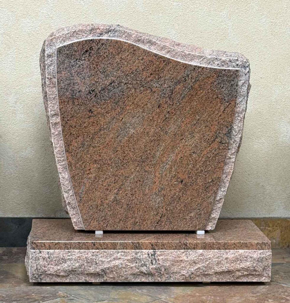 Red Multicolor granite upright monument with harp shape