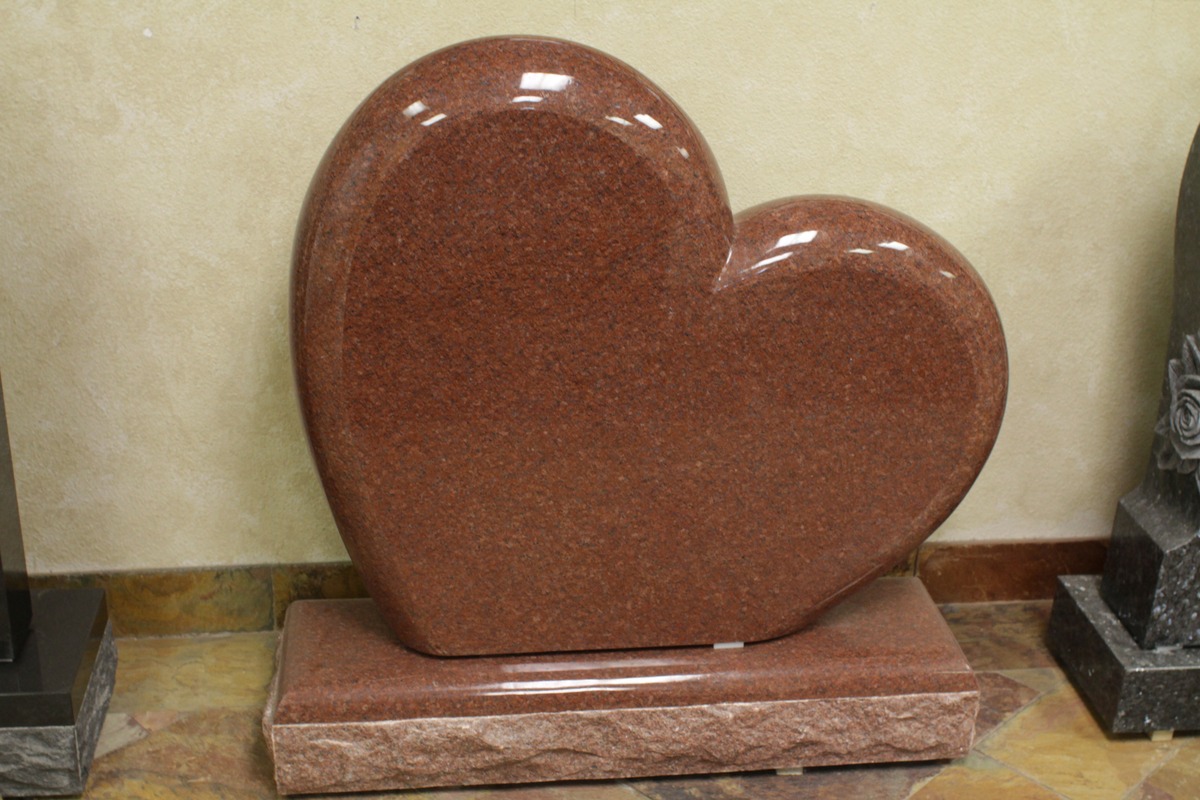 Sentinel Red granite upright monument with red heart