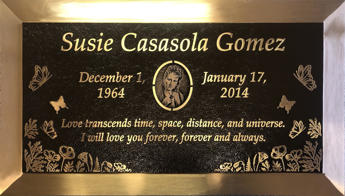 Bronze grave stone with butterflies and poppies, Casasola Gomez family, Forest Lawn Memorial Park