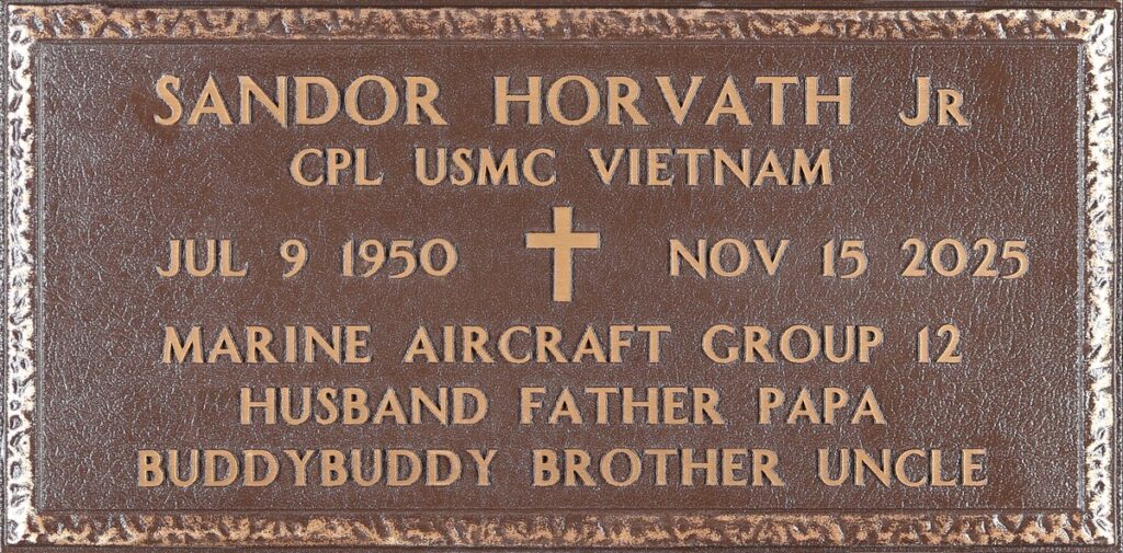 Bronze grave stone with usmc vietnam veteran, Horvath family, Oakdale Memorial Park