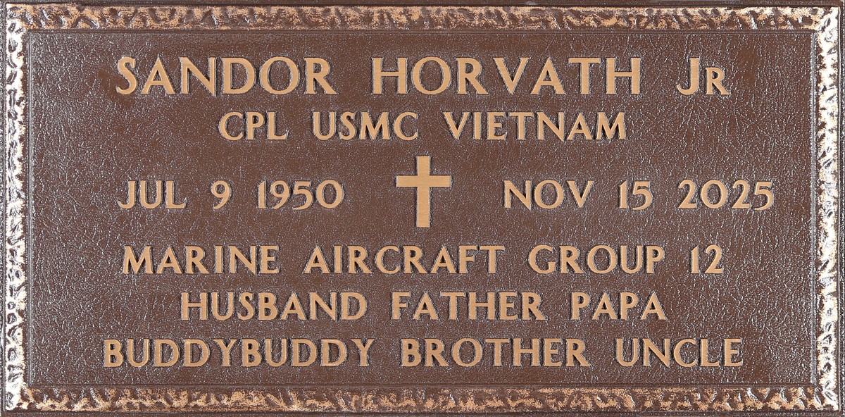 Bronze grave stone with usmc vietnam veteran, Horvath family, Oakdale Memorial Park