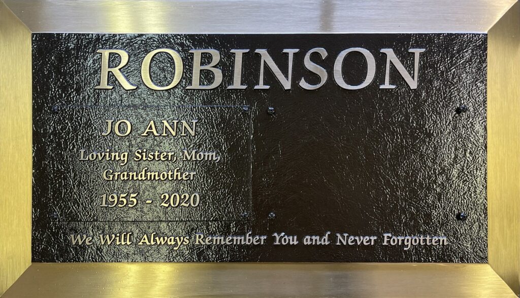 Bronze headstone with name panel, Robinson family, Forest Lawn Memorial Park