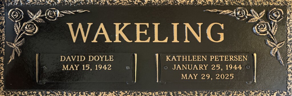 Bronze companion grave memorial with rose corners, Wakeling family, Oak Park Cemetery